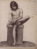 _Same boy was used as a live model, copying the Roman Spinario - one sketch by Collin, Joseph Raphael (1850 - 1916), another - by an unknown student, from a slightly different angle