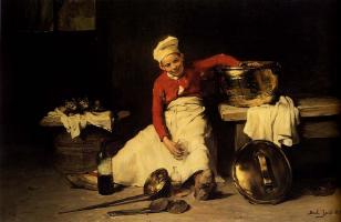 Bail, Joseph (1862 - 1921, French) - an indecent kitchen boy, 1893; открытка "поваренок нахрюкался на кухне", тираж 150000 экз., 1957 год - и другие работы