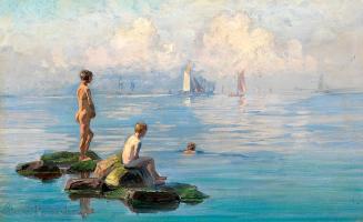 Arnesen, Vilhelm Carl Ferdinand (1865 - 1948, Danish), boys bathing, 1913
