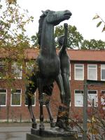 Wallenberg, Axel (1956) - boy with a horse, 'Ungdom och Trohet', in Rasunda ground school yard, Rasunda, Sweden (near to Stockholm)