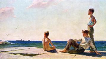 Feller, Roman (born in 1926, Soviet) - boys at a beach, 1956